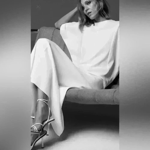 NWT Zara White Flowy Midi Back Slit Dress - Picture 2 of 11